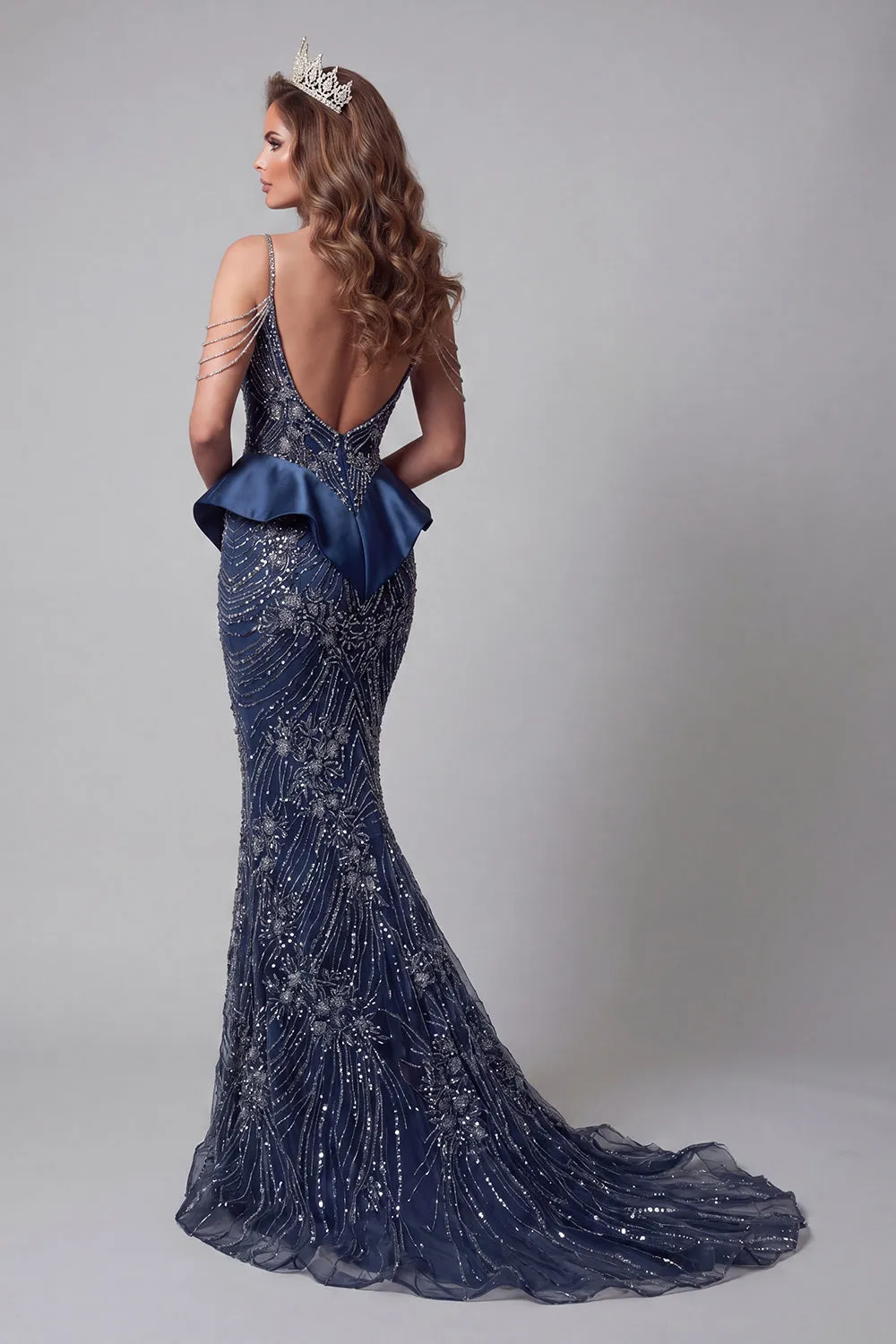 Cold Shoulder Navy Sequin Mermaid Pageant Dress sold by Zapaka product image thumbnail 2
