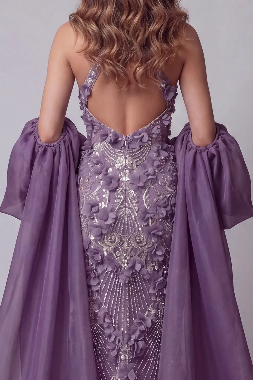 Halter Purple Mermaid Pageant Dress with Cape sold by Zapaka product image thumbnail 4