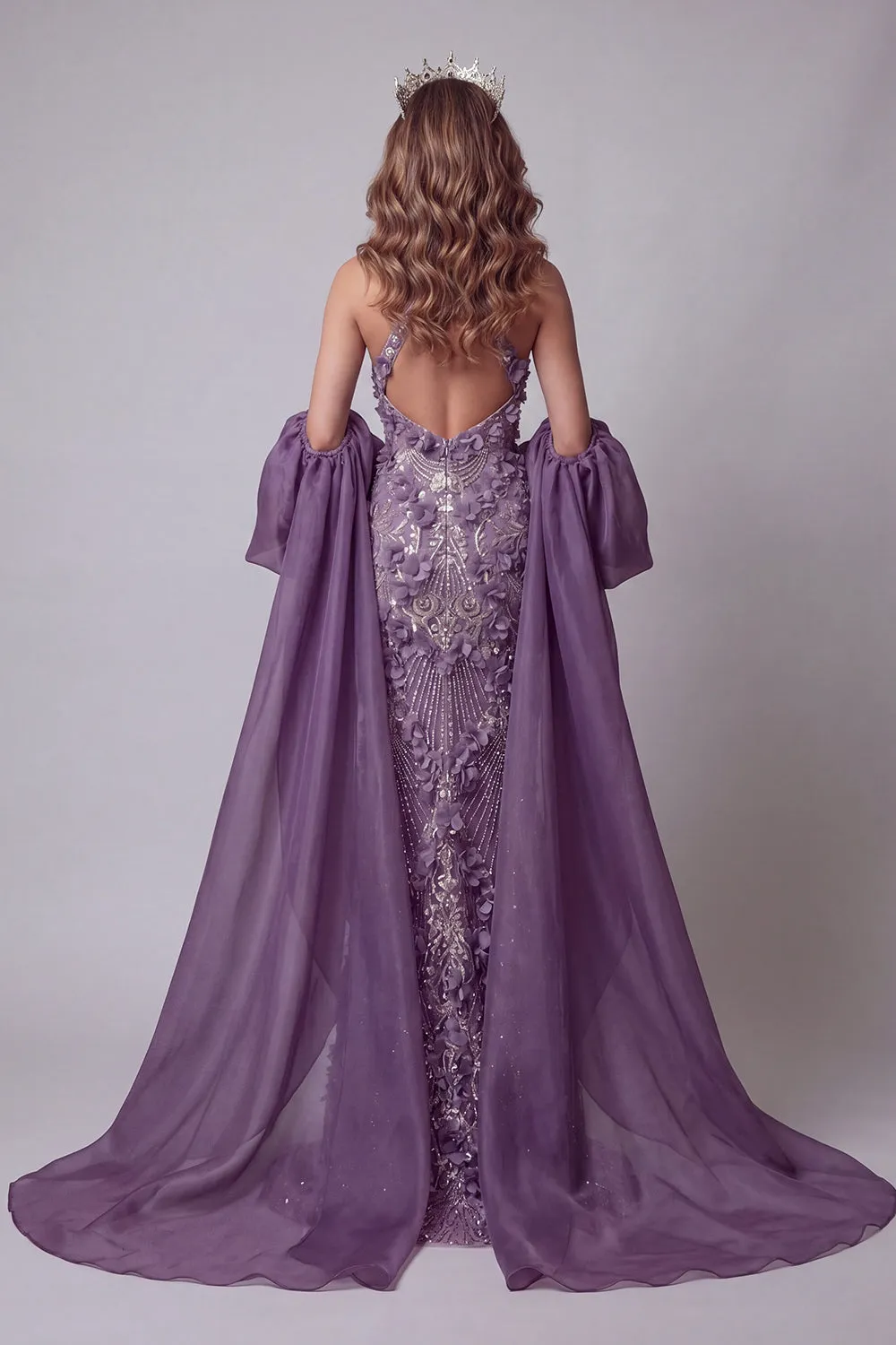 Halter Purple Mermaid Pageant Dress with Cape sold by Zapaka product image thumbnail 2