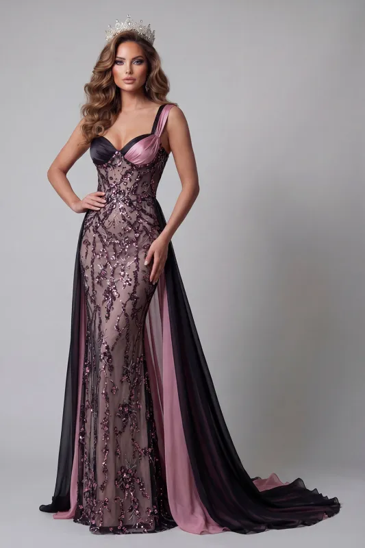 Plum Mermaid Sequin Pageant Dress with Cape made by Zapaka