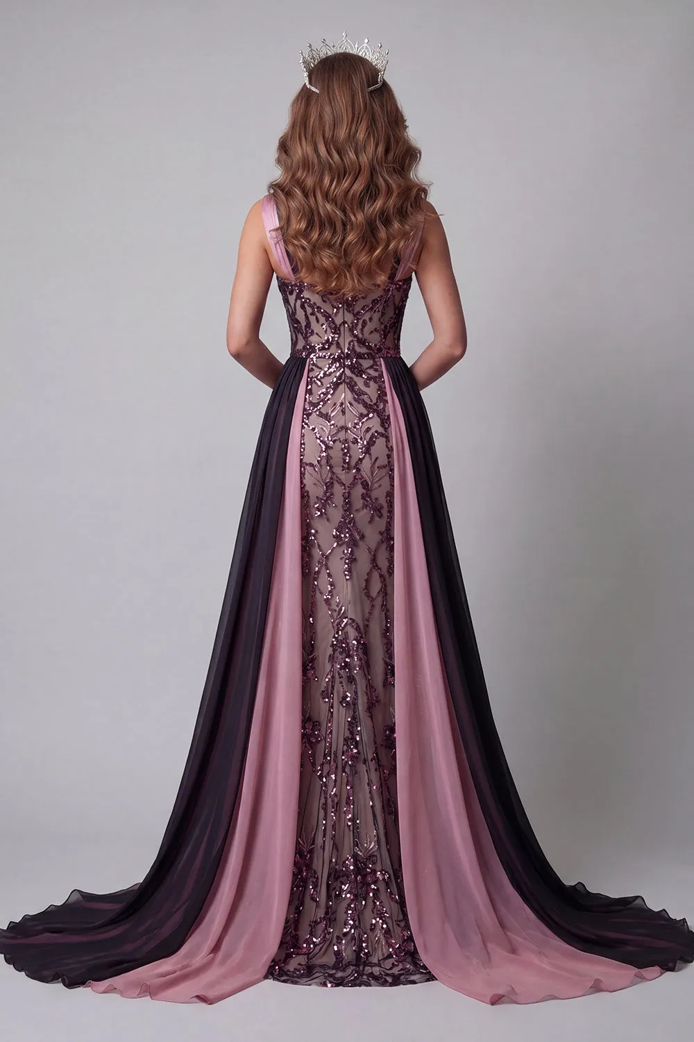 Plum Mermaid Sequin Pageant Dress with Cape sold by Zapaka product image thumbnail 2