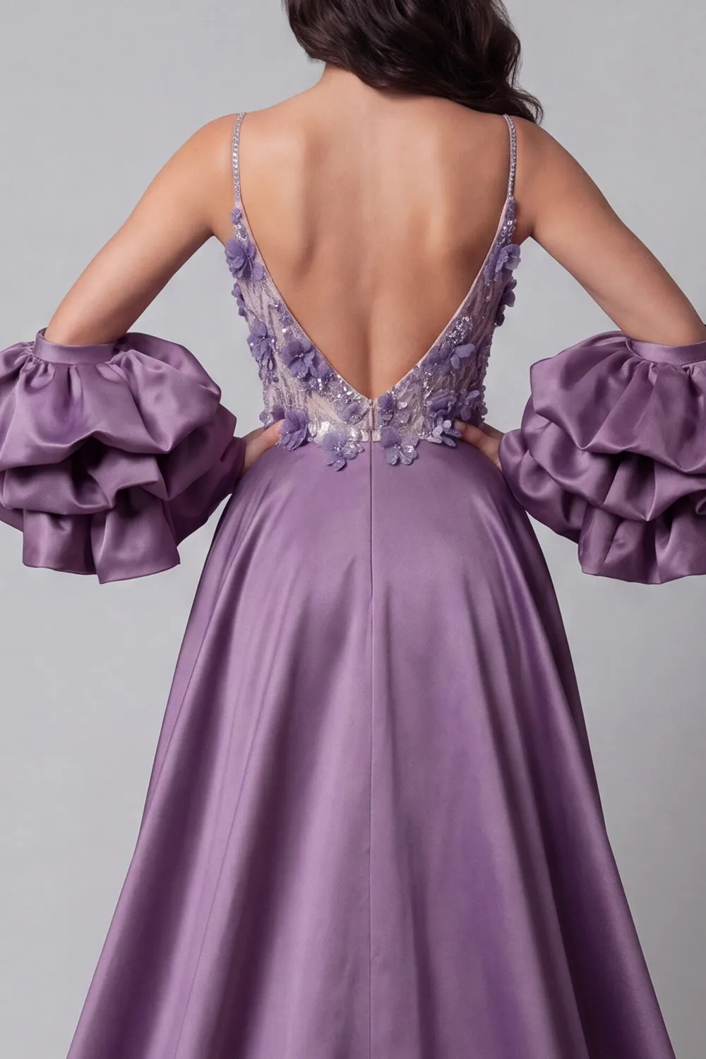 Sparkly Purple Mermaid Spaghetti Straps Long Floral Beaded Pageant Dress sold by Zapaka product image thumbnail 4