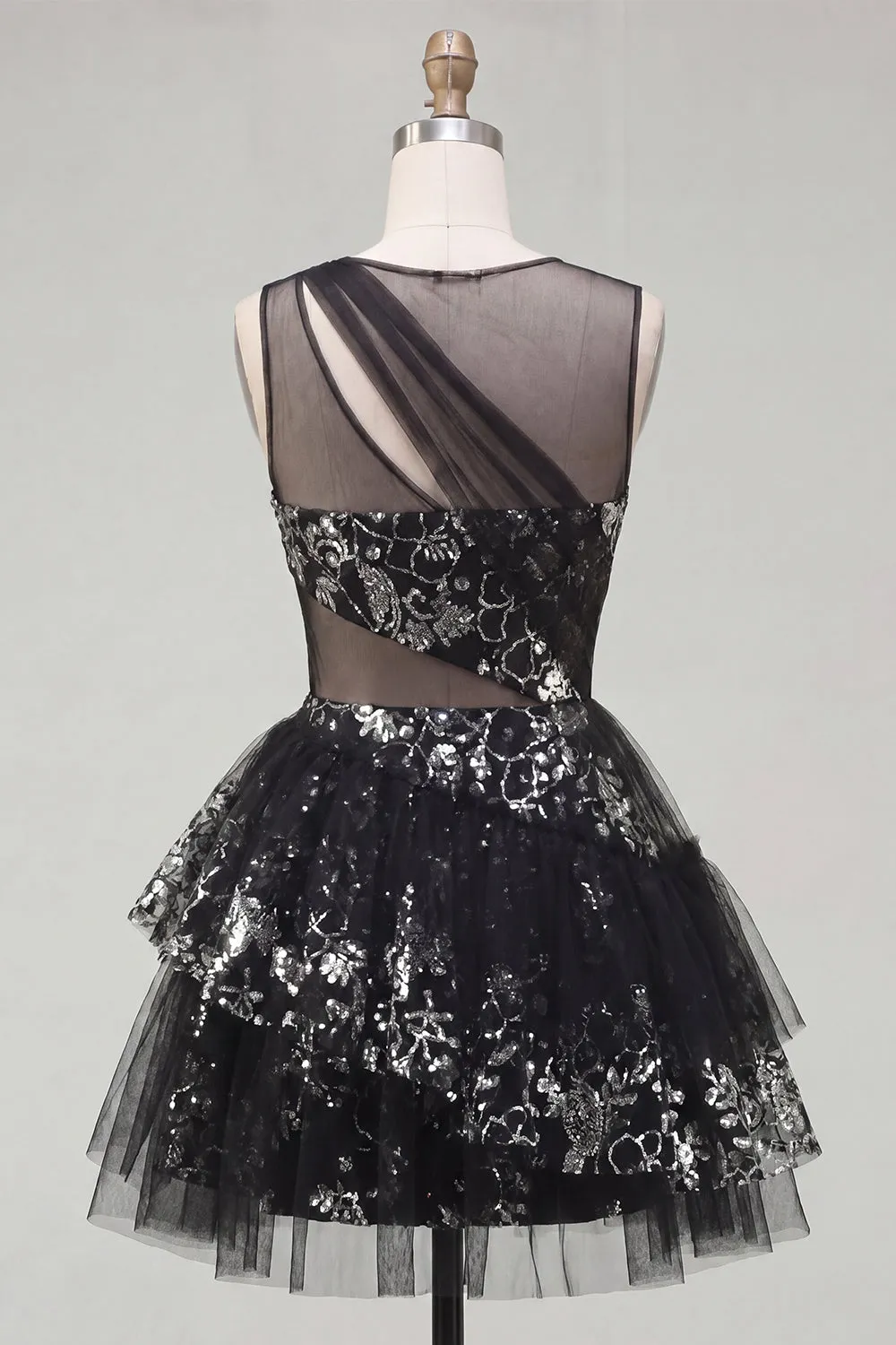 Floral Sparkly Black Keyhole A Line Sequin Short Homecoming Dress sold by Zapaka product image thumbnail 2