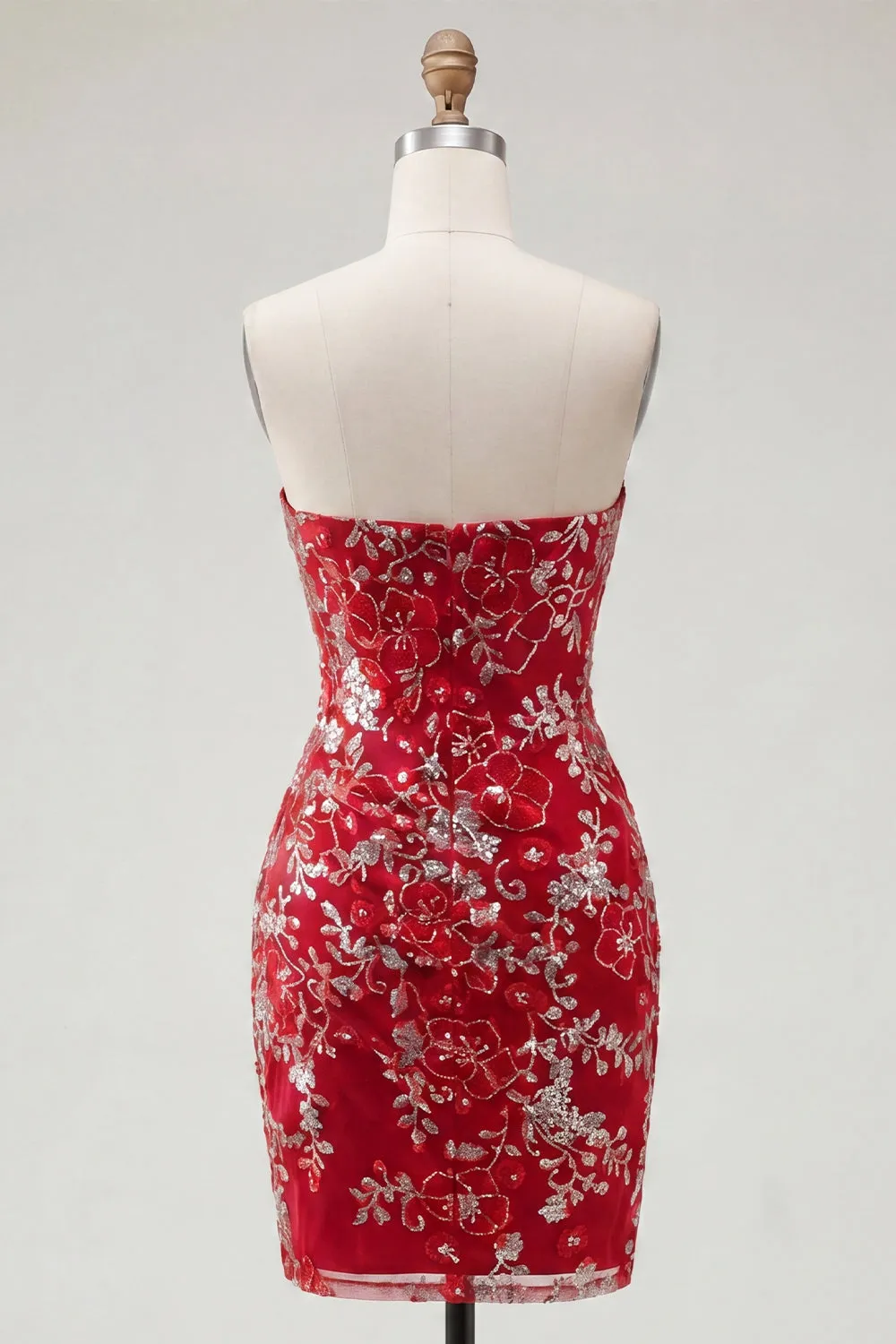 Sparkly Red Tight Short Beaded Ruched Floral Strapless Homecoming Dress sold by Zapaka product image thumbnail 2