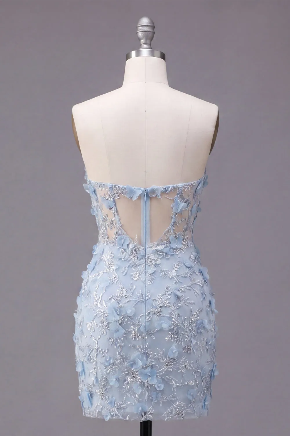 Floral Sparkly Blue Corset Tight Short Strapless Homecoming Dress with Beading sold by Zapaka product image thumbnail 2