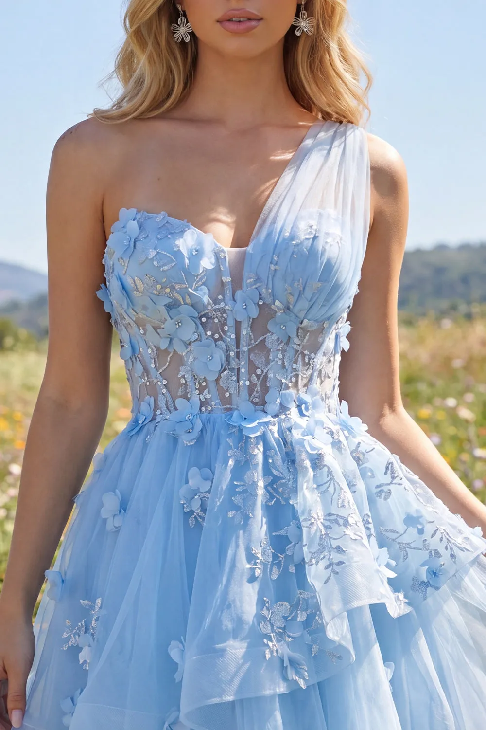 Sparkly Blue Beaded Corset Floral A Line Short Homecoming Dress with Ruffles sold by Zapaka product image thumbnail 5