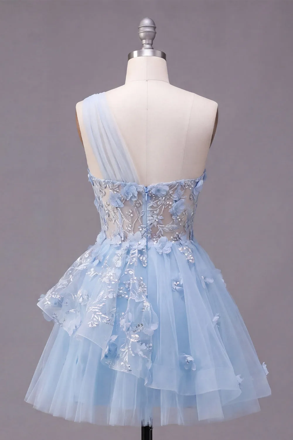 Sparkly Blue Beaded Corset Floral A Line Short Homecoming Dress with Ruffles sold by Zapaka product image thumbnail 2