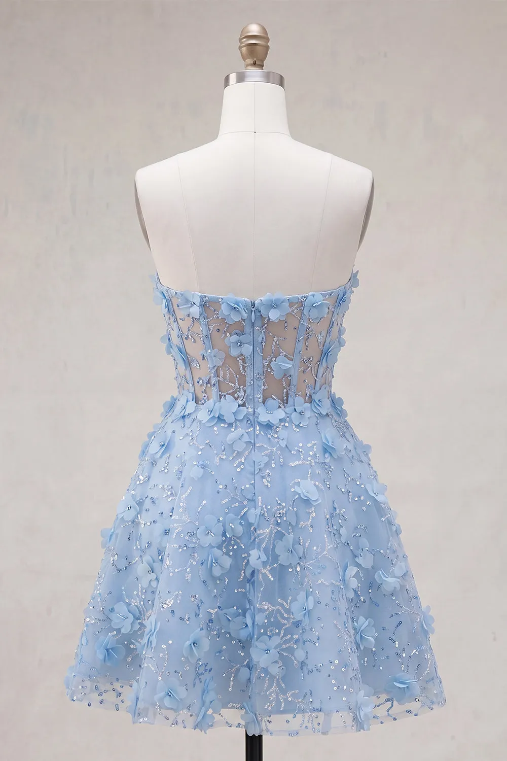 Sparkly Blue A Line Floral Corset Short Strapless Homecoming Dress with Beading sold by Zapaka product image thumbnail 2