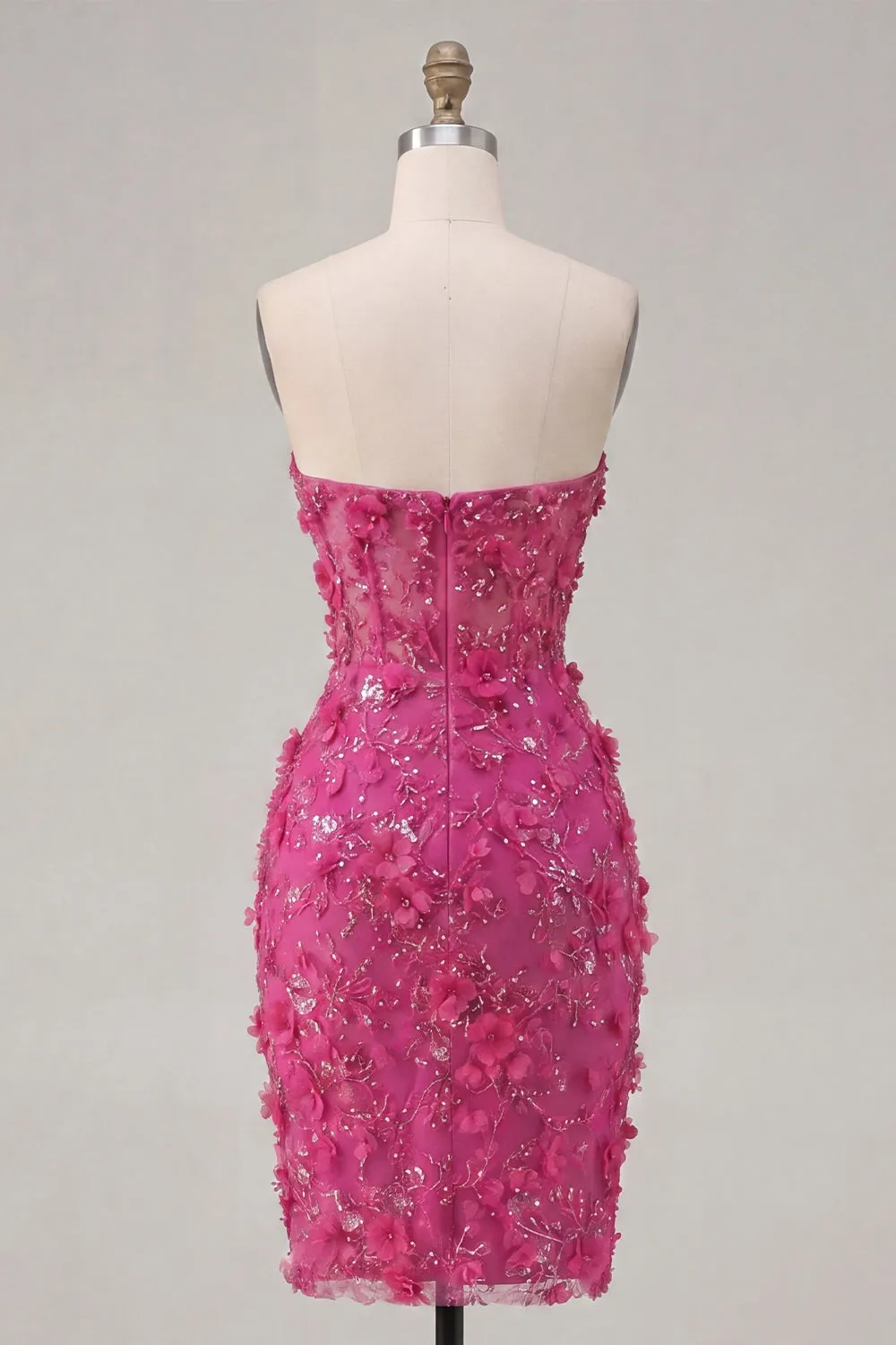 Sparkly Fuchsia Floral Sweetheart Tight Short Corset Homecoming Dress with Beading sold by Zapaka product image thumbnail 2