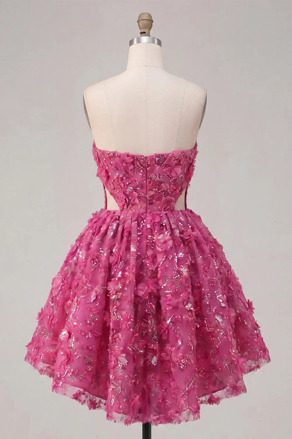 Sparkly Fuchsia Floral A Line Cut Out Corset Beaded Short Homecoming Dress sold by Zapaka product image thumbnail 2