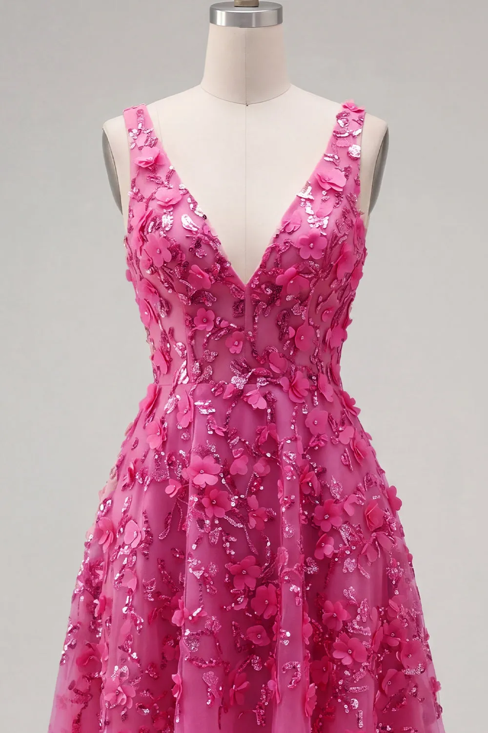 Sparkly Fuchsia Floral Beaded High Low A Line Homecoming Dress sold by Zapaka product image thumbnail 5