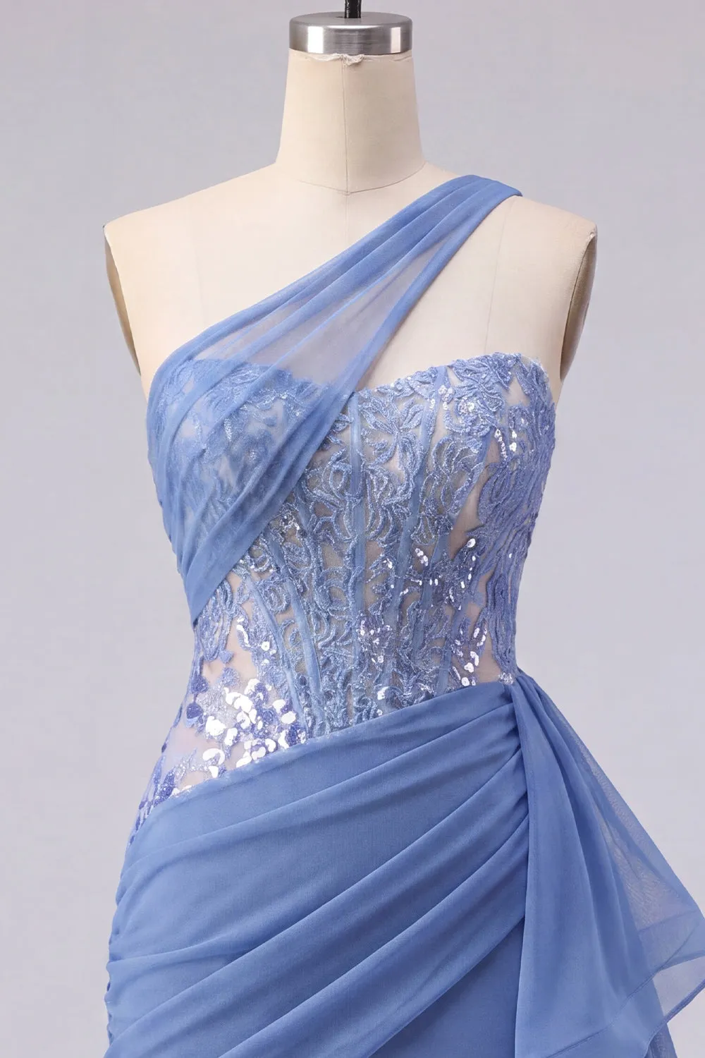 Sparkly Grey Blue Ruched Corset Tight Short Homecoming Dress with Lace sold by Zapaka product image thumbnail 5