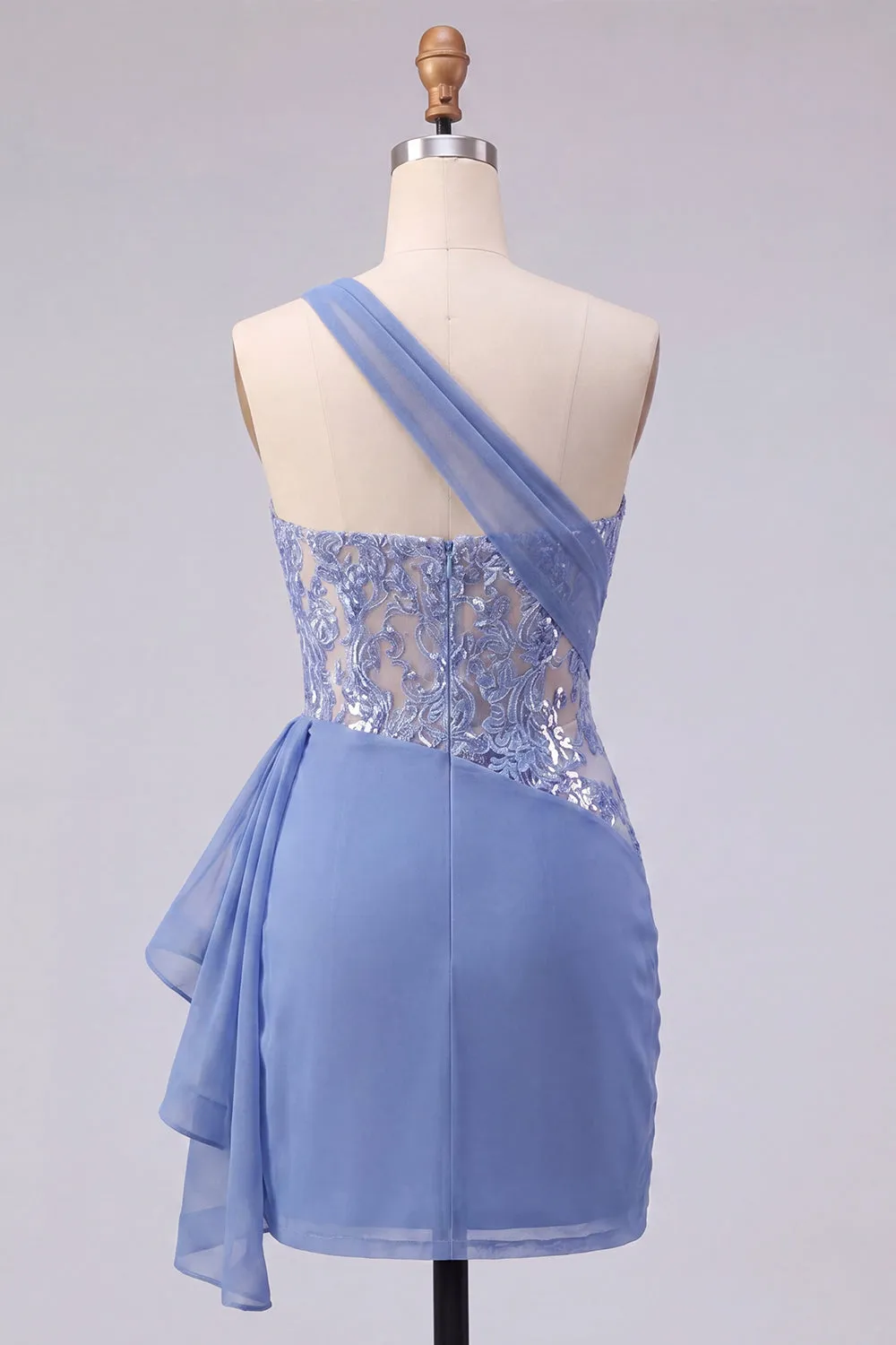 Sparkly Grey Blue Ruched Corset Tight Short Homecoming Dress with Lace sold by Zapaka product image thumbnail 2