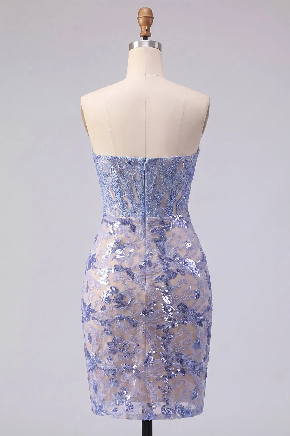 Sparkly Grey Blue Strapless Corset Tight Lace Short Homecoming Dress sold by Zapaka product image thumbnail 2