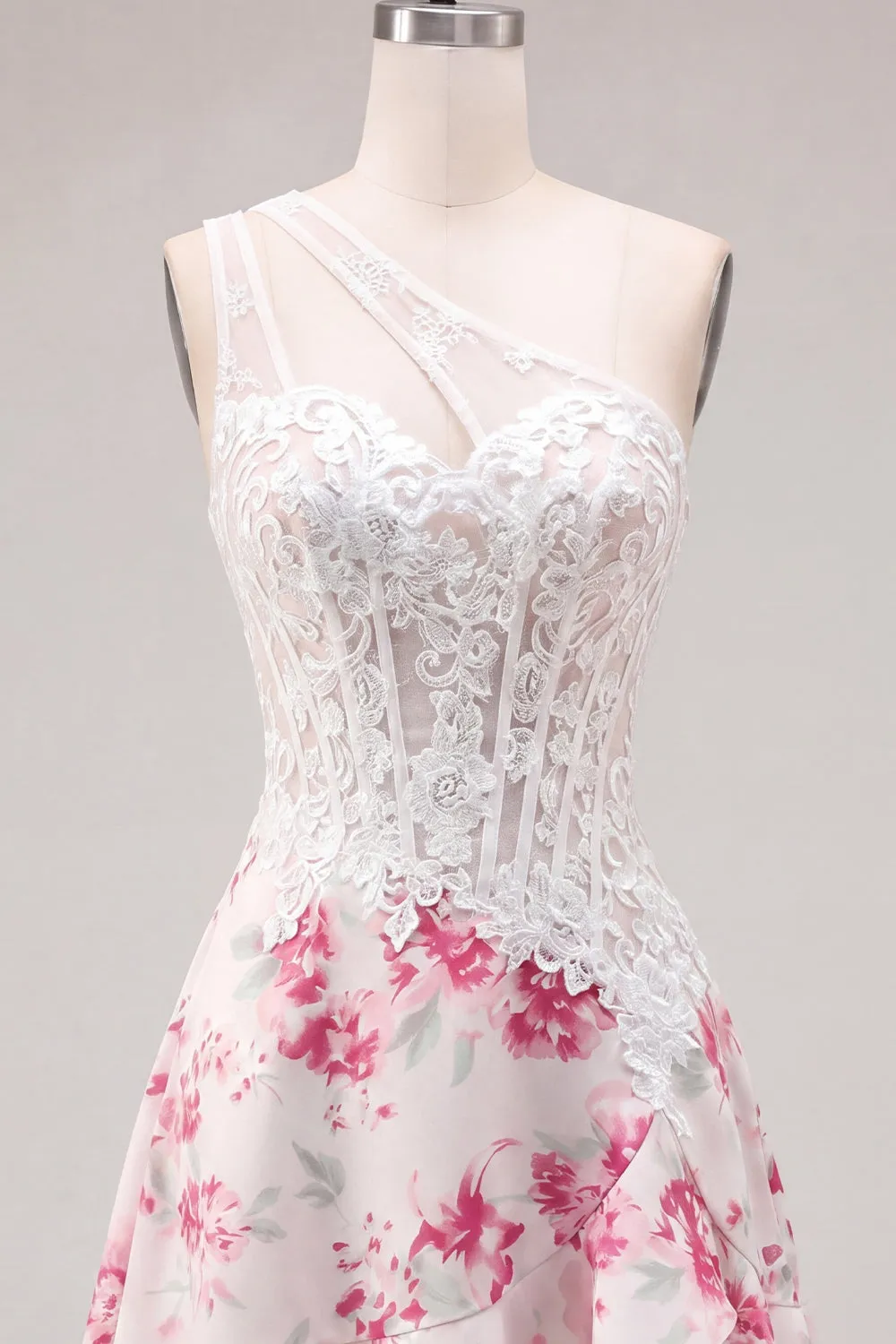 White Fuchsia Flower A Line Keyhole Short Corset Homecoming Dress with Ruffles sold by Zapaka product image thumbnail 5