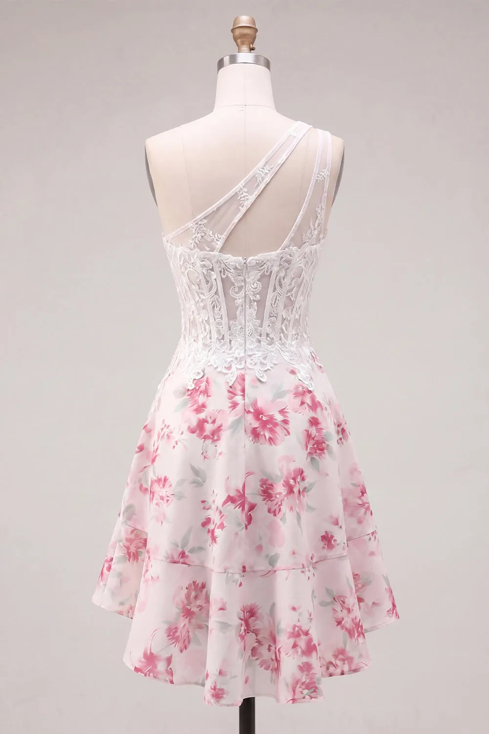 White Fuchsia Flower A Line Keyhole Short Corset Homecoming Dress with Ruffles sold by Zapaka product image thumbnail 2