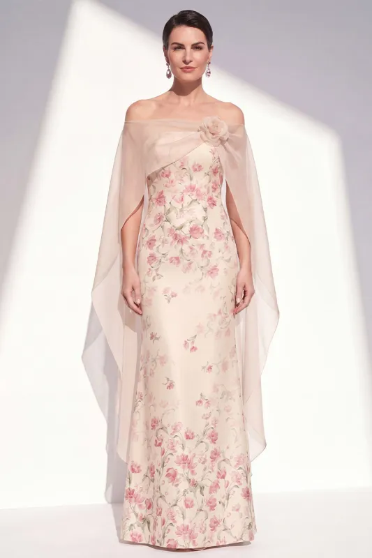 Apricot Strapless Floral Mermaid Long Mother Of the Bride Dress with Cape made by Zapaka