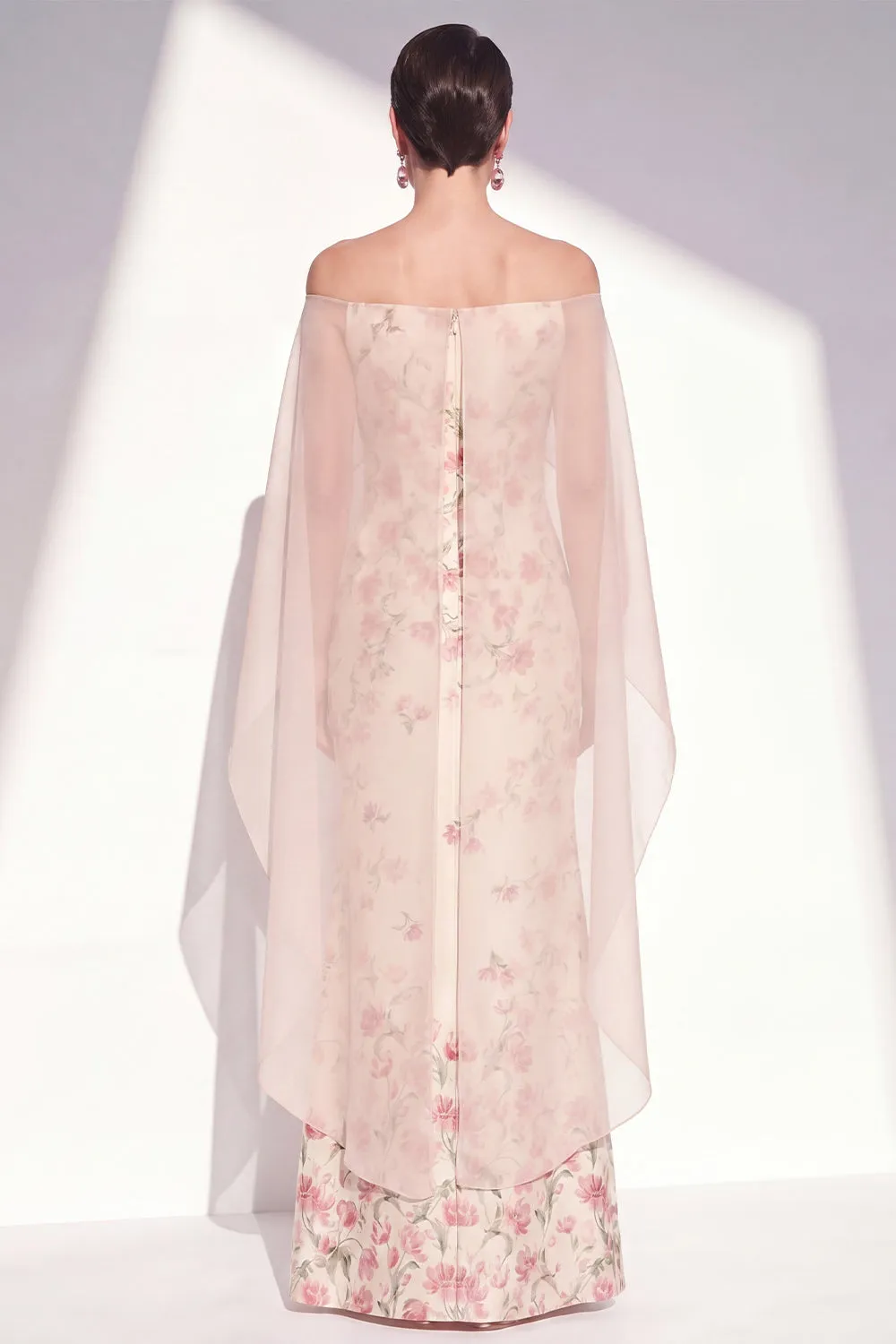 Apricot Strapless Floral Mermaid Long Mother Of the Bride Dress with Cape sold by Zapaka product image thumbnail 2