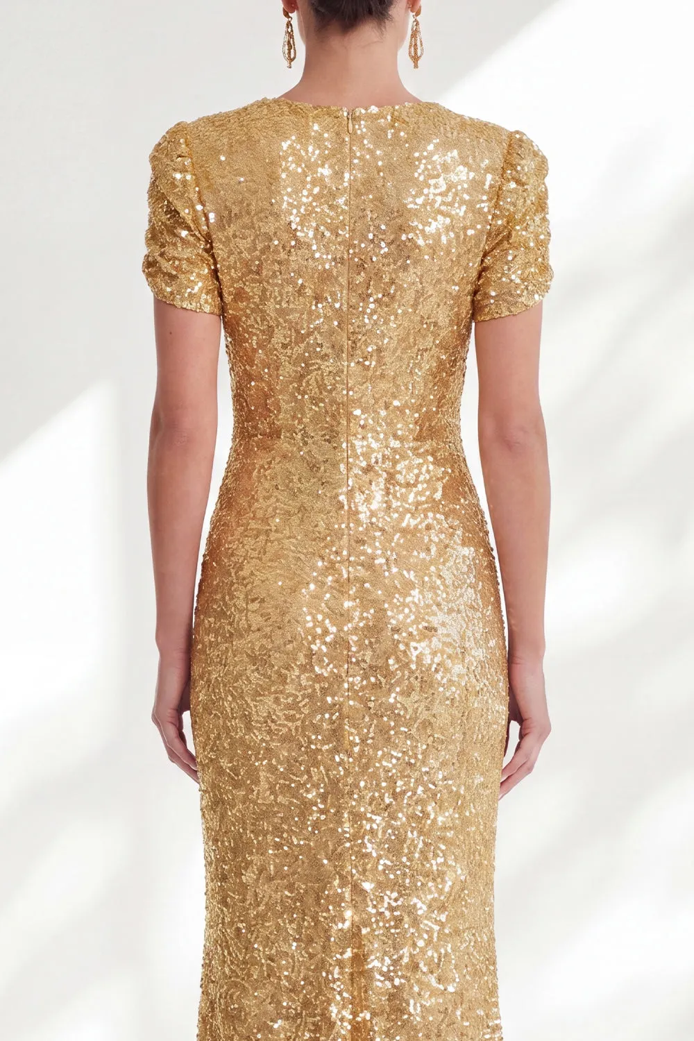 Sparkly Mermaid Golden Round Neck Sequins Long Mother Of the Bride Dress sold by Zapaka product image thumbnail 4