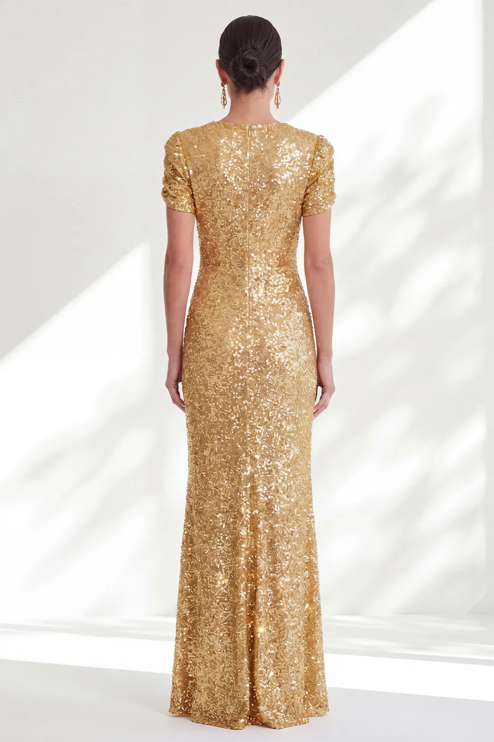 Sparkly Mermaid Golden Round Neck Sequins Long Mother Of the Bride Dress sold by Zapaka product image thumbnail 2