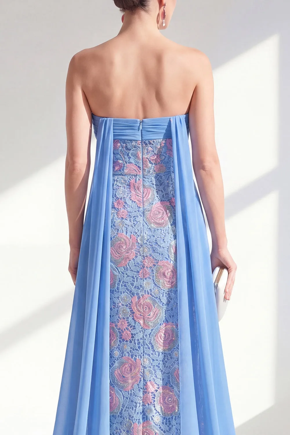 Sparkly Mermaid Blue Strapless Sequins Long Mother Of the Bride Dress with Cape sold by Zapaka product image thumbnail 4