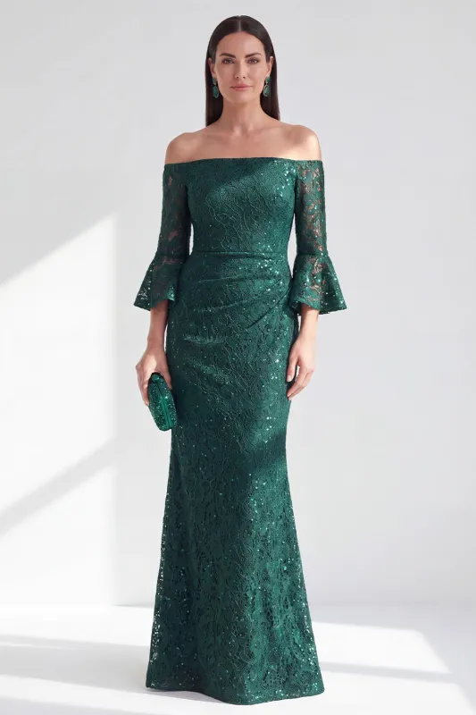 Dark Green Mermaid Off the Shoulder Beaded Long Mother Of the Bride Dress made by Zapaka