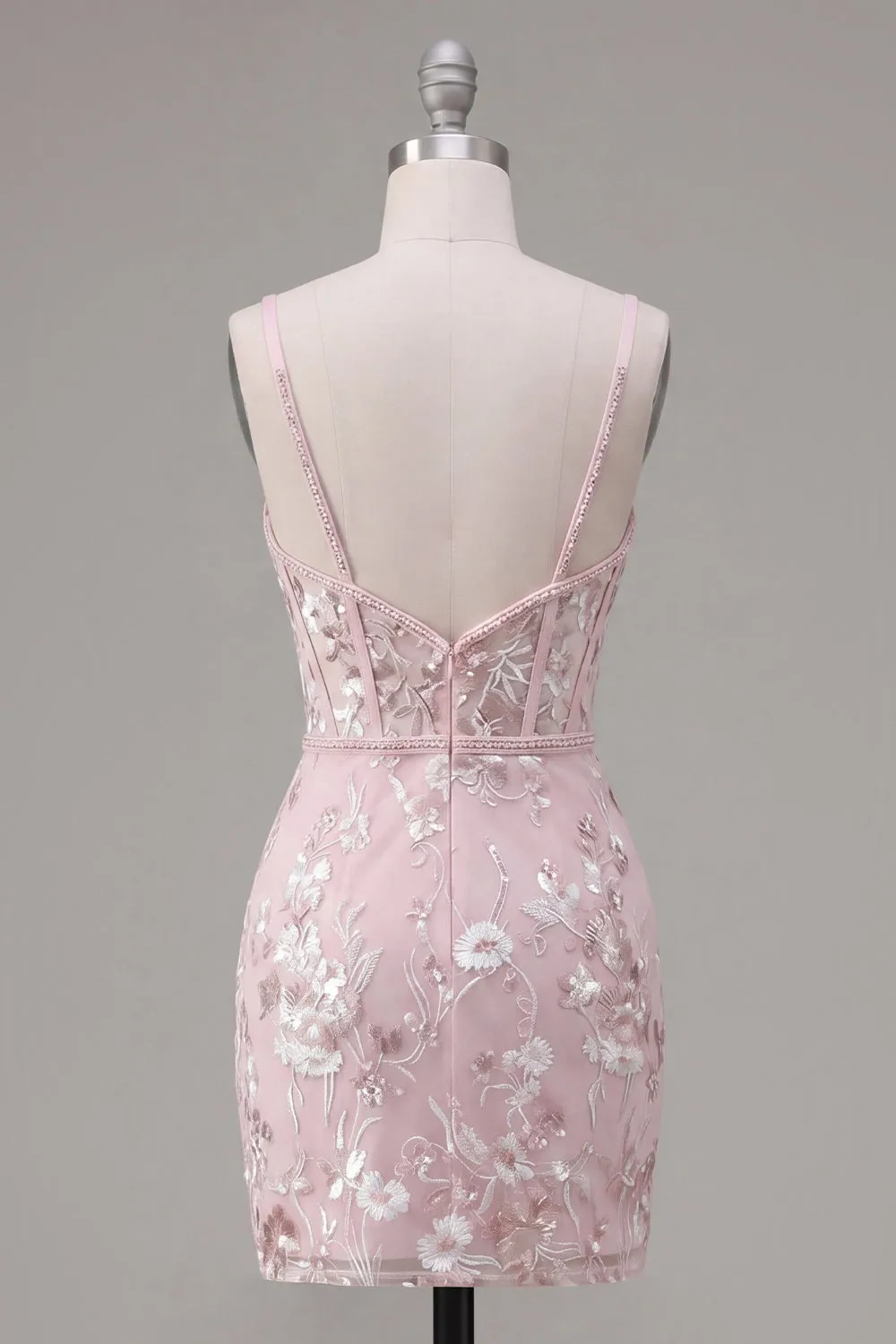 Pink Corset Bodycon Spaghetti Straps Floral Homecoming Dress sold by Zapaka product image thumbnail 2