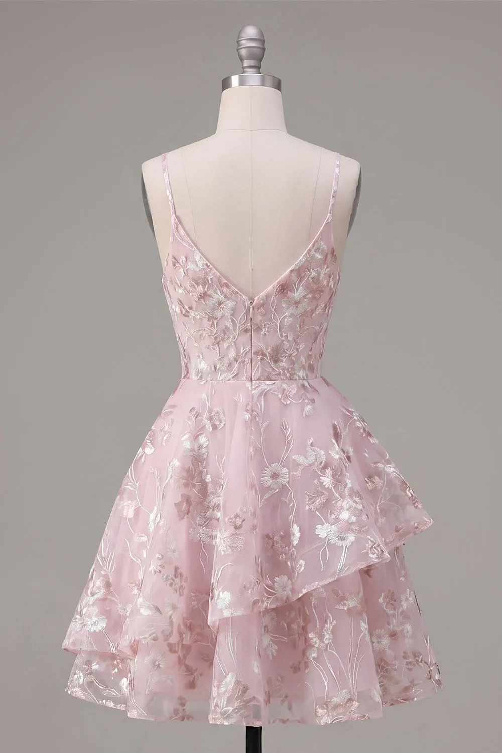 A-Line Pink Corset Spaghetti Straps Floral Homecoming Dress sold by Zapaka product image thumbnail 2