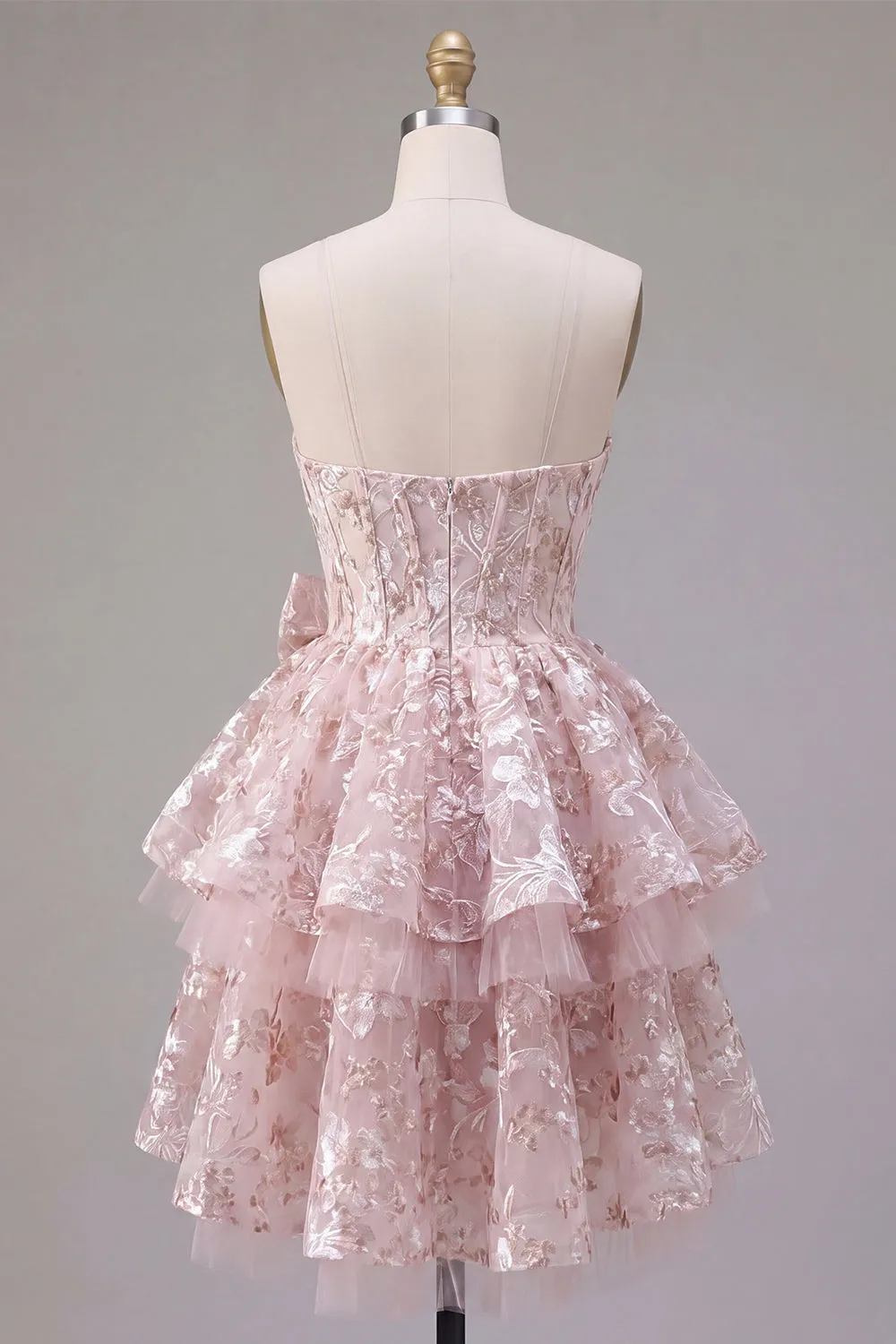 Pink A-Line Sweetheart Corset Floral Homecoming Dress with Bow sold by Zapaka product image thumbnail 2