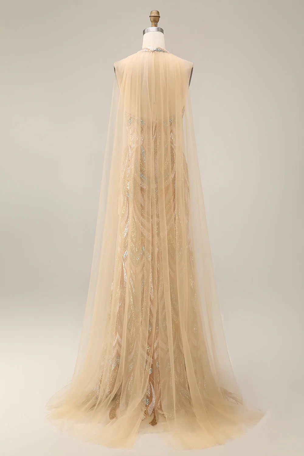 Sparkly Champagne Halter Mermaid Sequins Long Evening Dress sold by Zapaka product image thumbnail 2