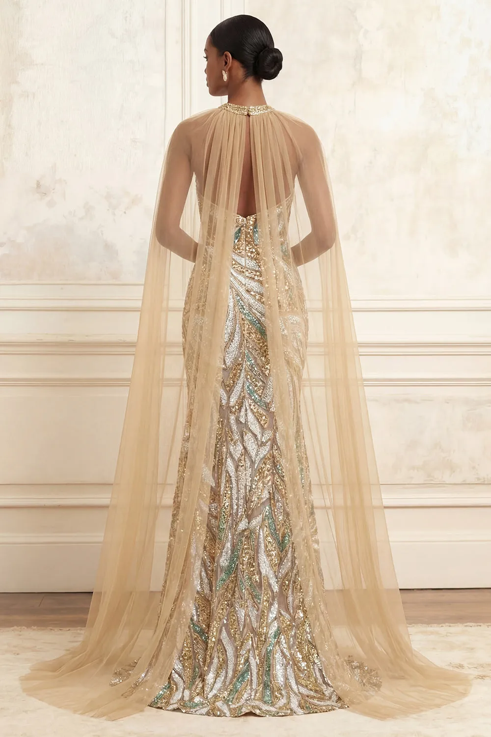 Sparkly Champagne Halter Mermaid Sequins Long Evening Dress sold by Zapaka product image thumbnail 5