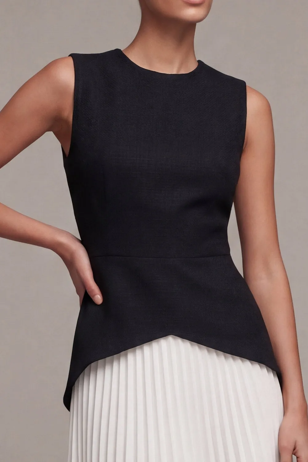 Round Neck Black and White A Line Cocktail Dress with Pleats sold by Zapaka product image thumbnail 3