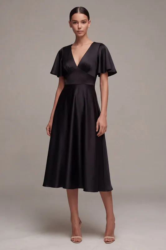 Flutter Sleeves V-Neck Long A Line Formal Dress made by Zapaka