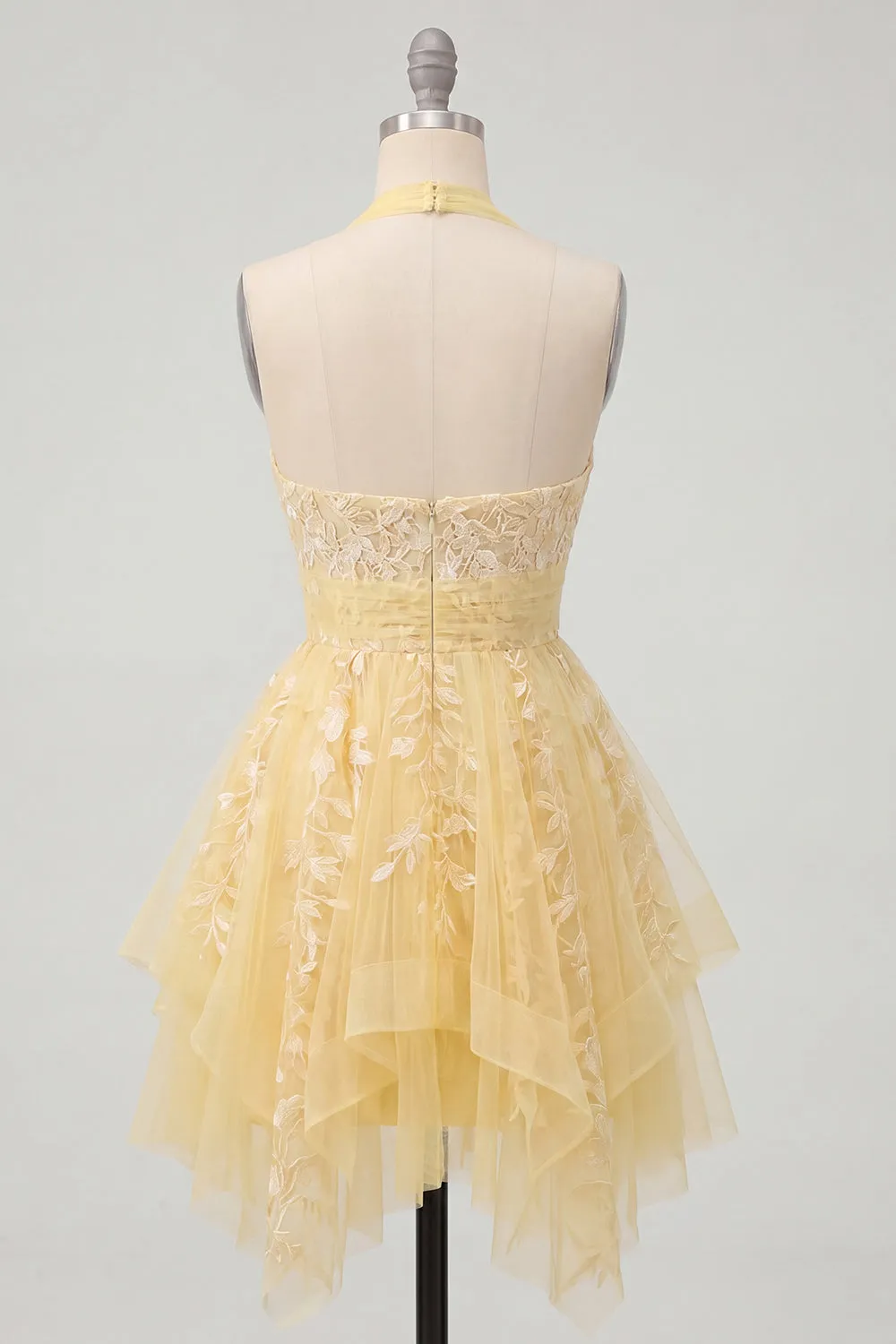 Butter Yellow A-Line Halter Neck Floral Homecoming Dress sold by Zapaka product image thumbnail 2