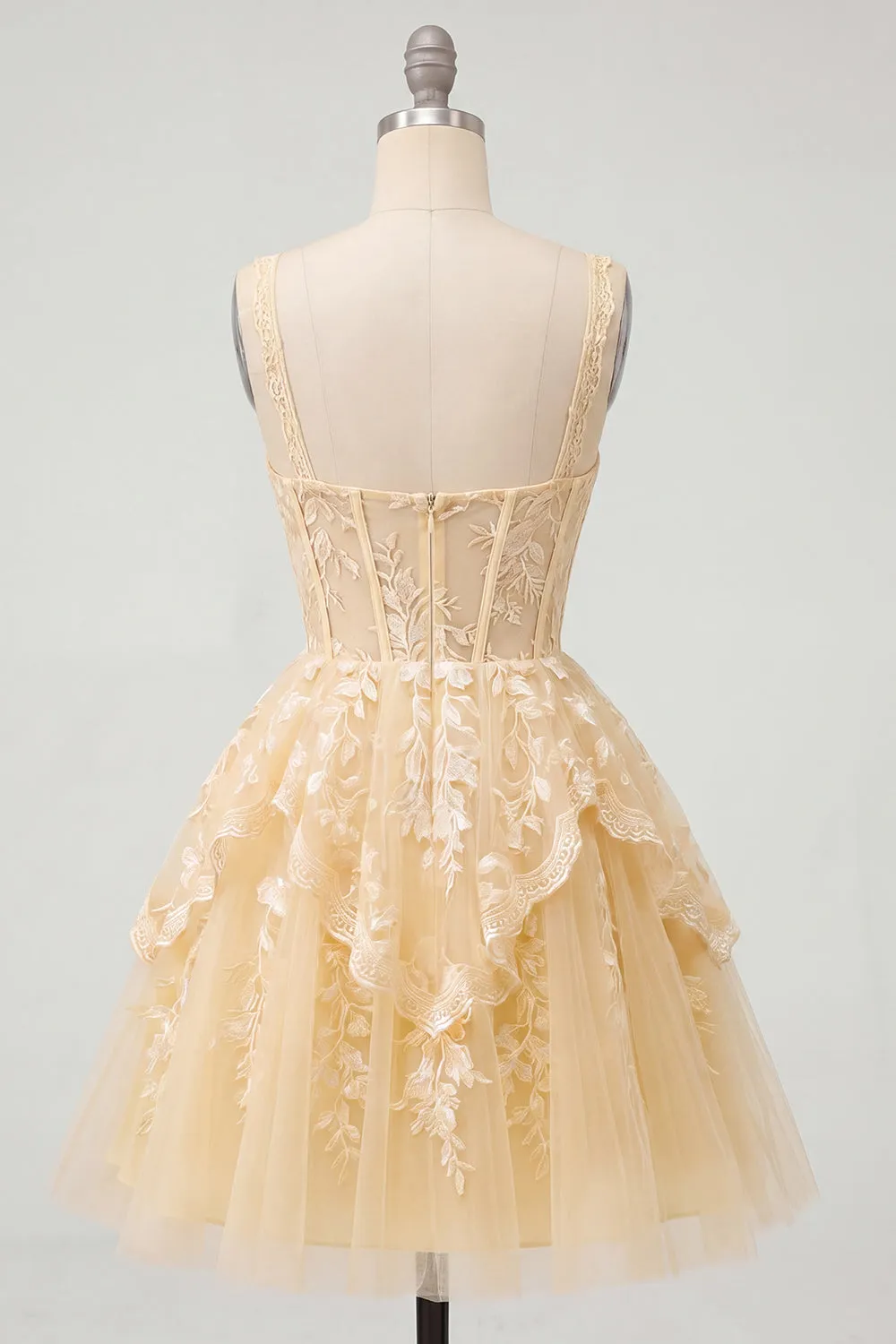 Butter Yellow V-Neck Corset A-Line Floral Homecoming Dress sold by Zapaka product image thumbnail 2