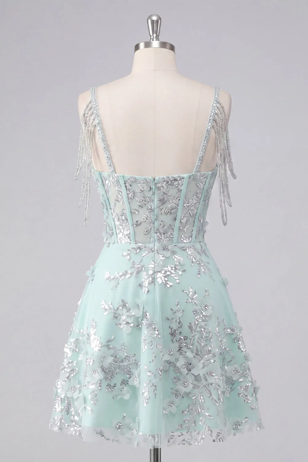 Off the Shoulder A-Line Corset Mint Floral Appliqued Homecoming Dress sold by Zapaka product image thumbnail 2