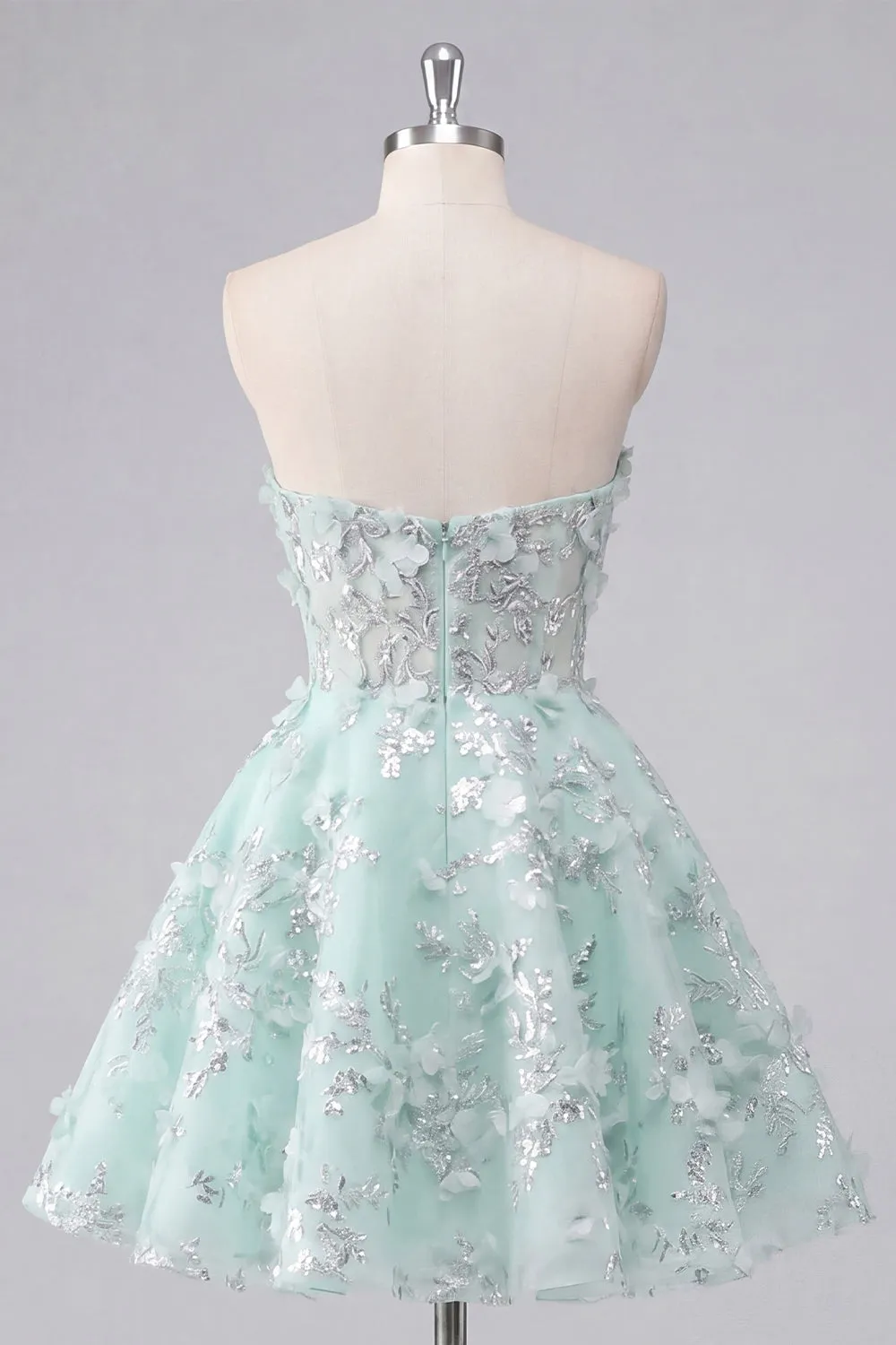 A-Line Mint Floral Sweetheart Corset Appliqued Homecoming Dress sold by Zapaka product image thumbnail 2