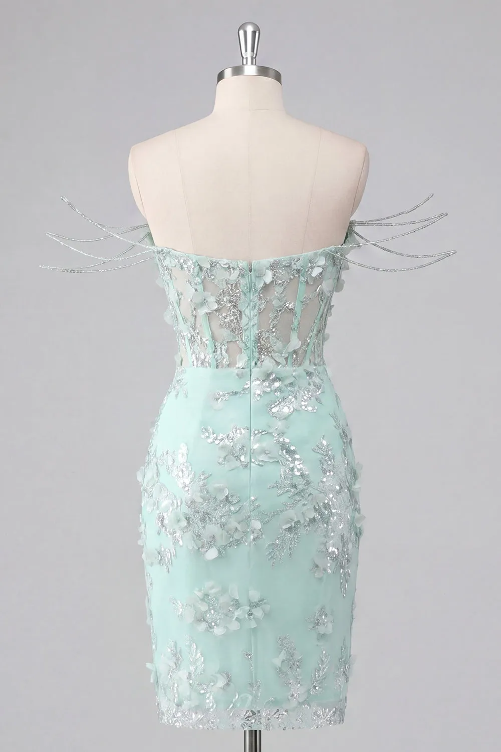 Mint Floral Off the Shoulder Corset Bodycon Appliqued Homecoming Dress with Slit sold by Zapaka product image thumbnail 2