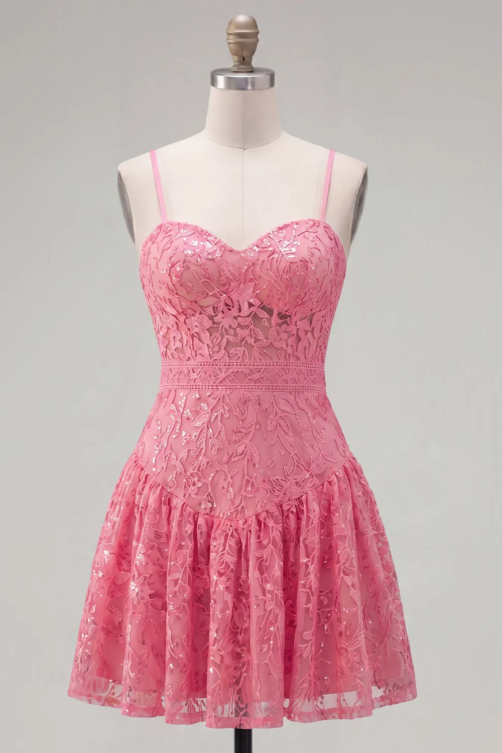 Hot Pink A-Line Spaghetti Straps Floral Homecoming Dress with Bow sold by Zapaka