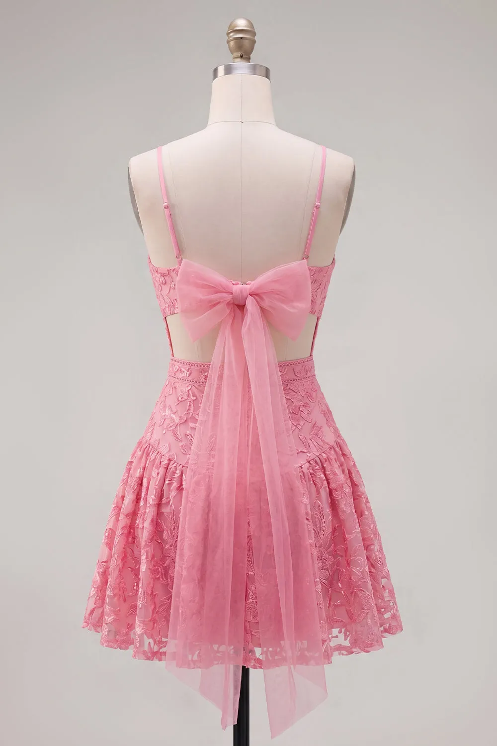 Hot Pink A-Line Spaghetti Straps Floral Homecoming Dress with Bow sold by Zapaka product image thumbnail 2