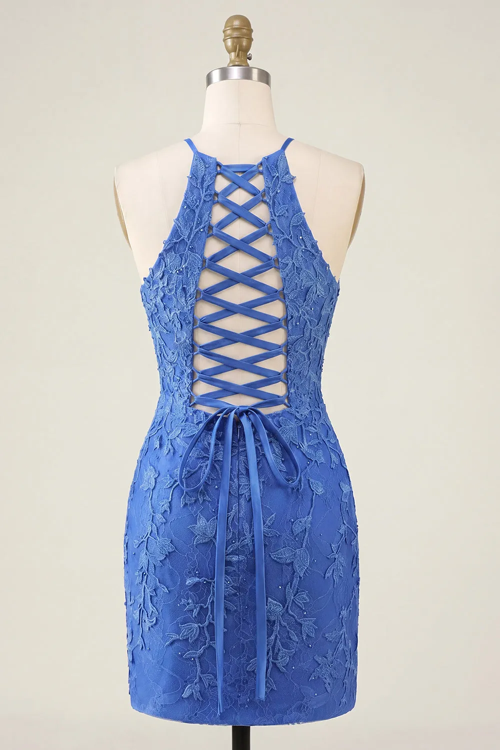 Royal Blue Floral Bodycon Halter Neck Homecoming Dress with Beading sold by Zapaka product image thumbnail 2