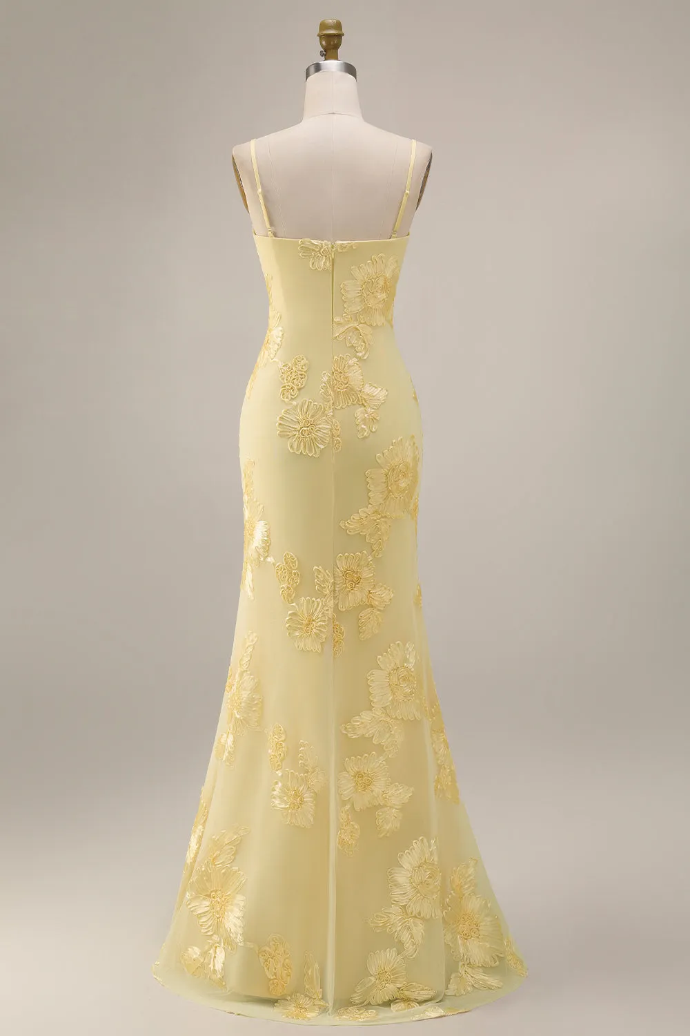 Sheath Floral Embroidery Yellow Long Prom Dress with Ruffle Slit sold by Zapaka product image thumbnail 2