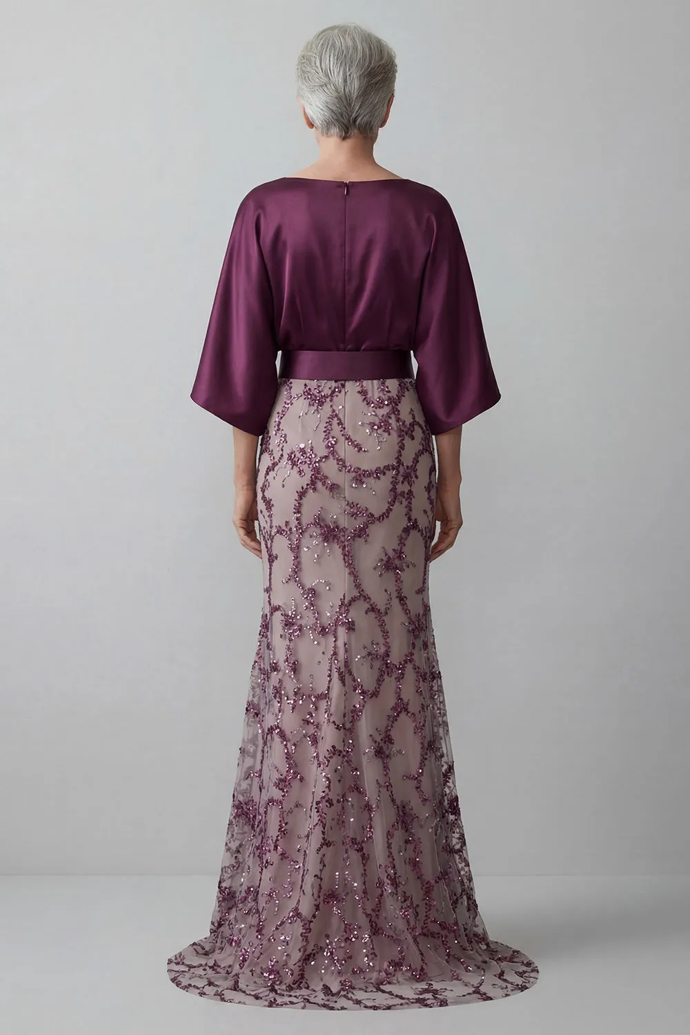 Sparkly Dark Purple Mermaid Sequin Long Boat Neck Mother of the Bride Dress sold by Zapaka product image thumbnail 4