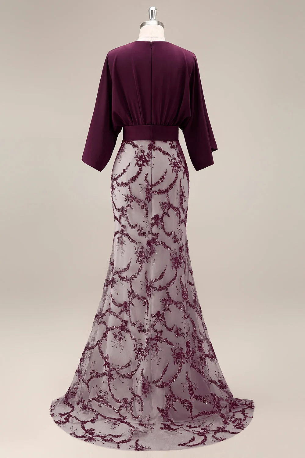 Sparkly Dark Purple Mermaid Sequin Long Boat Neck Mother of the Bride Dress sold by Zapaka product image thumbnail 2