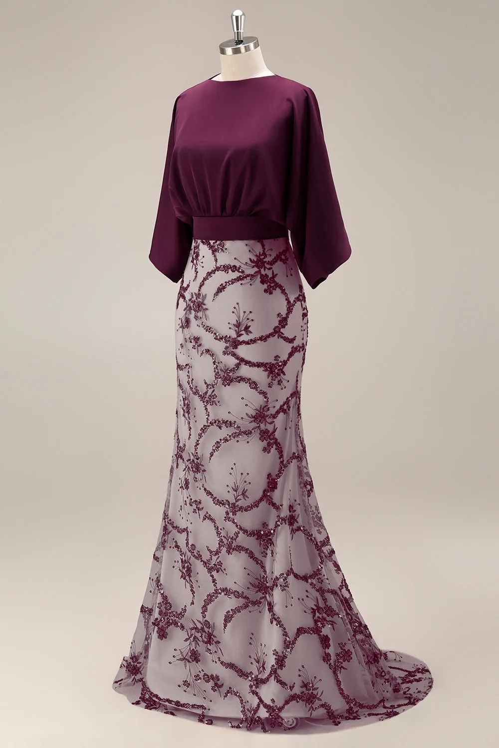 Sparkly Dark Purple Mermaid Sequin Long Boat Neck Mother of the Bride Dress sold by Zapaka product image thumbnail 5