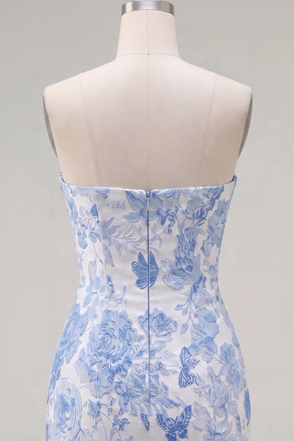 Blue Jacquard Sweetheart Bodycon Floral Homecoming Dress with Bow sold by Zapaka product image thumbnail 4
