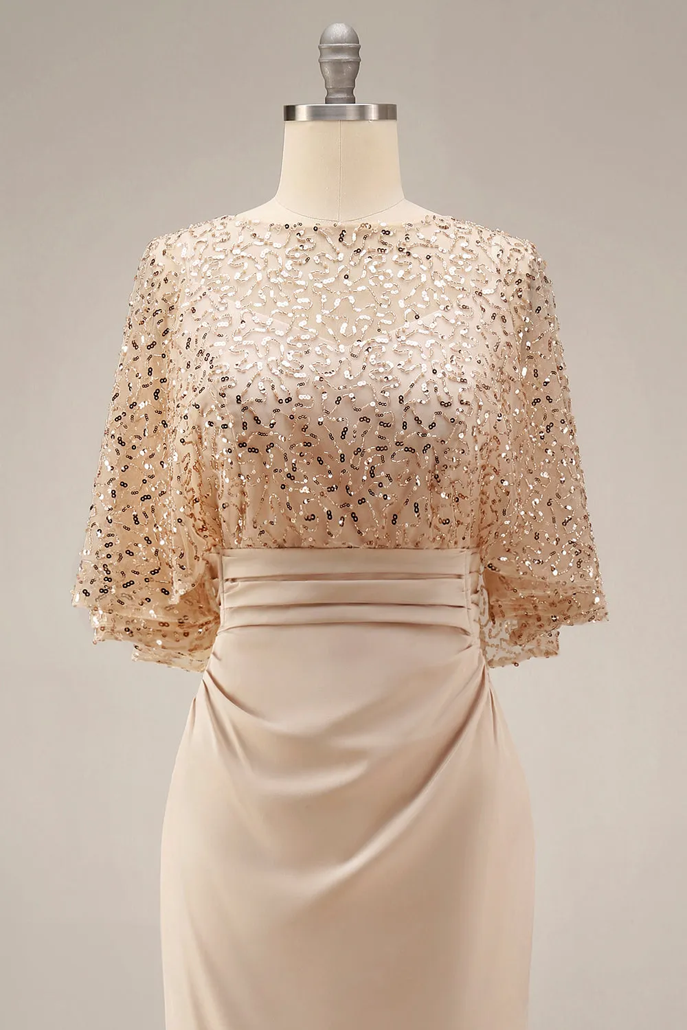 Sparkly Champagne Long Mermaid Sequins Mother of the Bride Dress with Pockets sold by Zapaka product image thumbnail 4