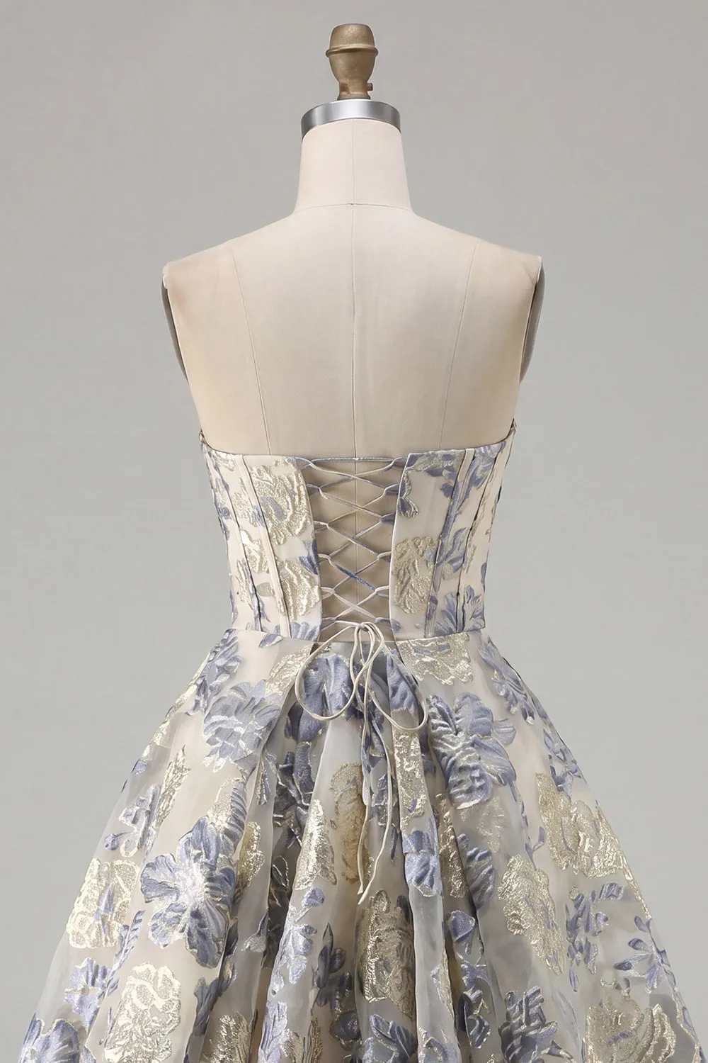 Dusty Blue A Line Corset Strapless Floral Short Homecoming Dress sold by Zapaka product image thumbnail 4