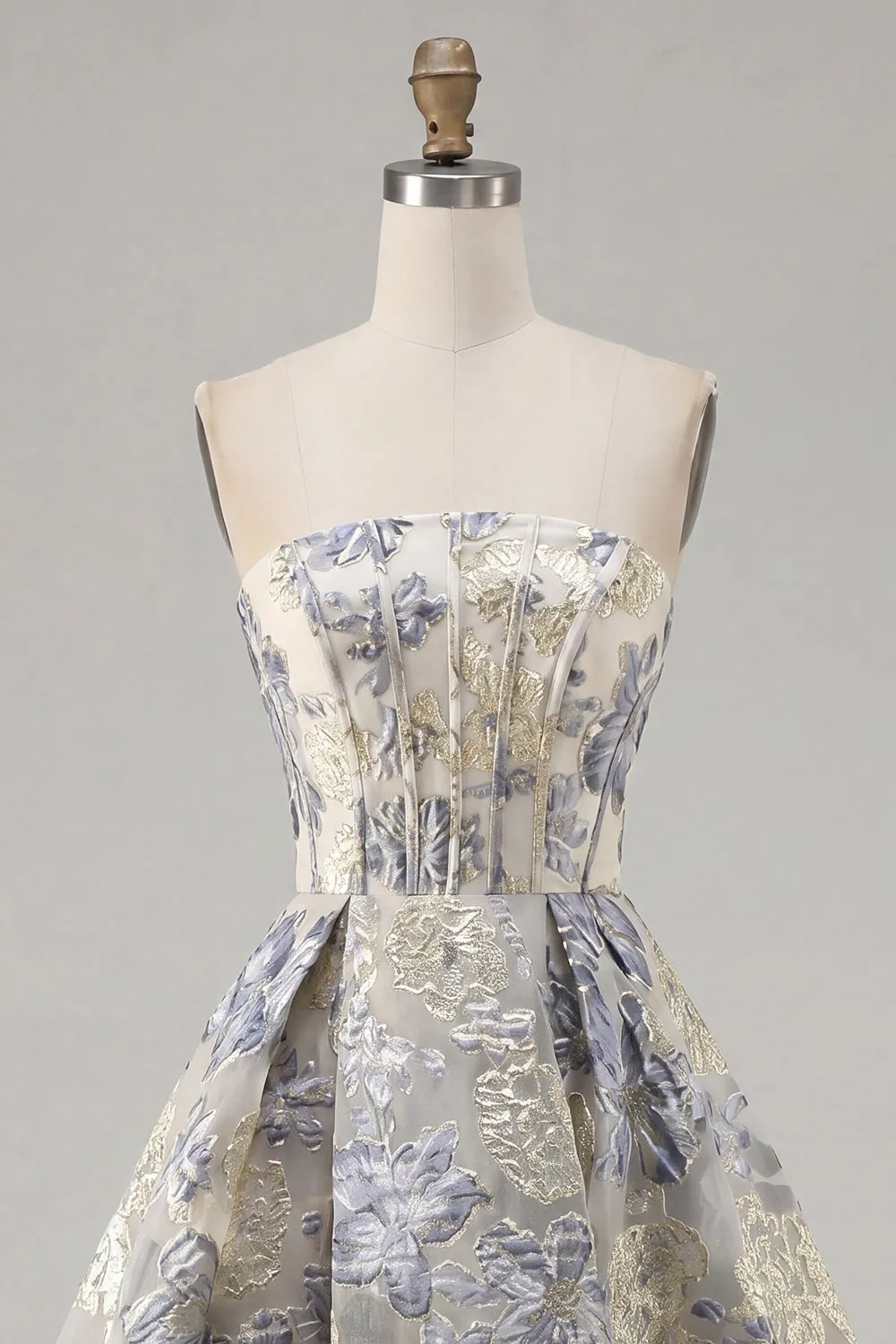 Dusty Blue A Line Corset Strapless Floral Short Homecoming Dress sold by Zapaka product image thumbnail 3