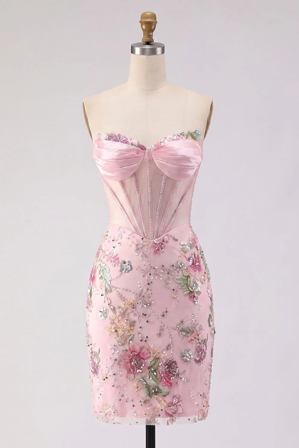 Floral Pink Corset Sequin Bodycon Homecoming Dress sold by Zapaka